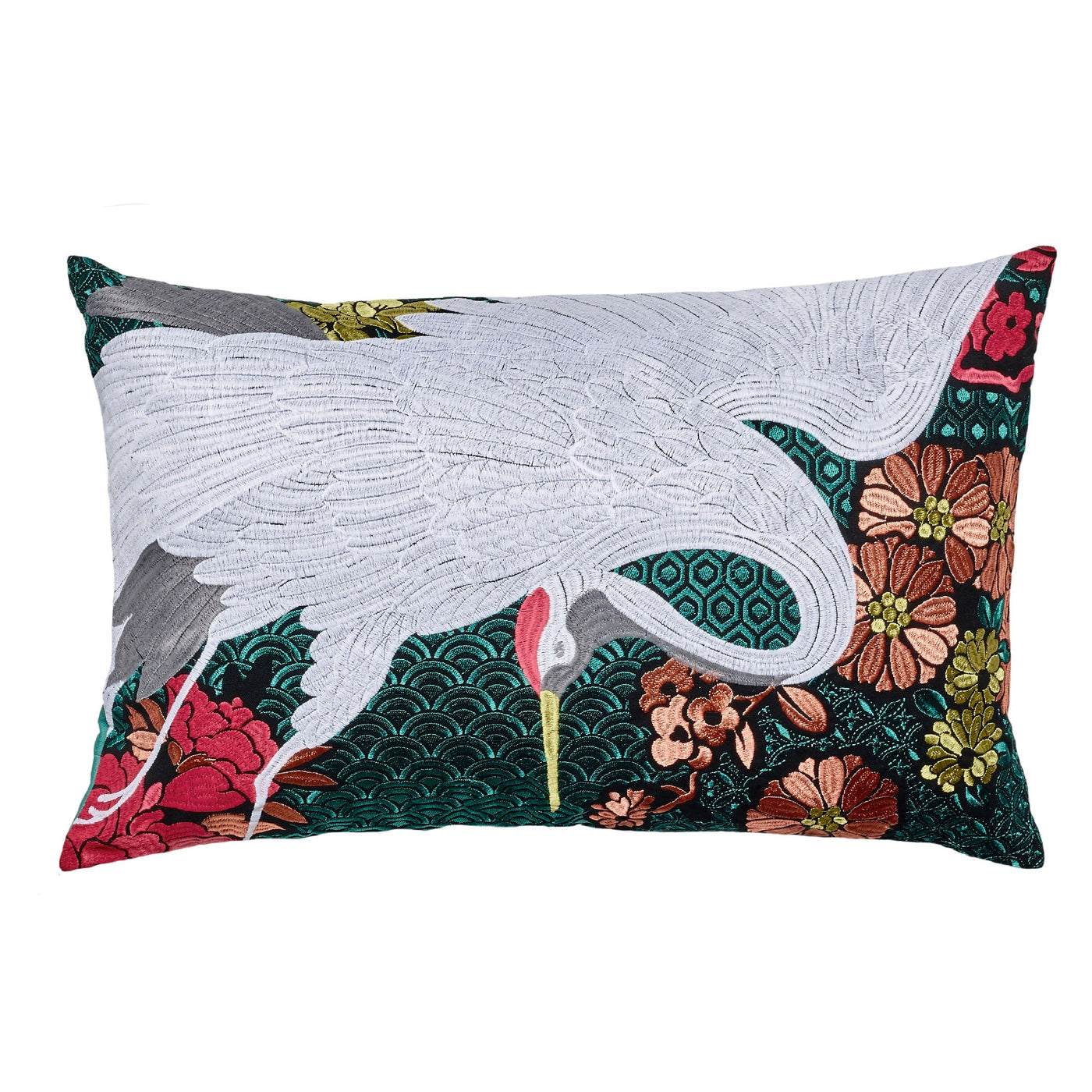 Crane Rectangle 55x35cm Embroidered Cushion Cover-Cushion-LUXOTIC