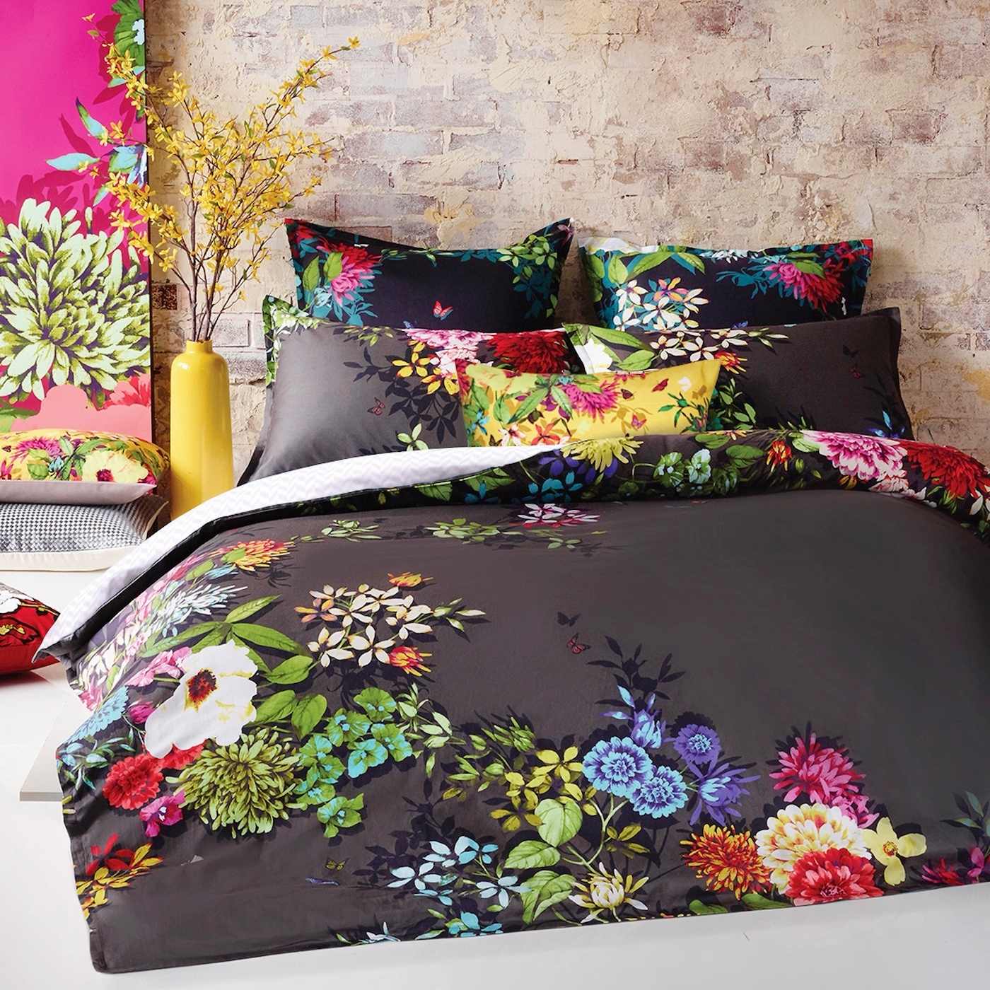 Tropicana Charcoal Quilt Cover Set-Quilt Cover Set-LUXOTIC